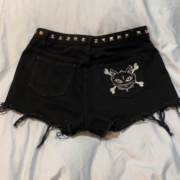 Grave Girls black frayed hem studded leopard denim shorts - Picture 2 of 5